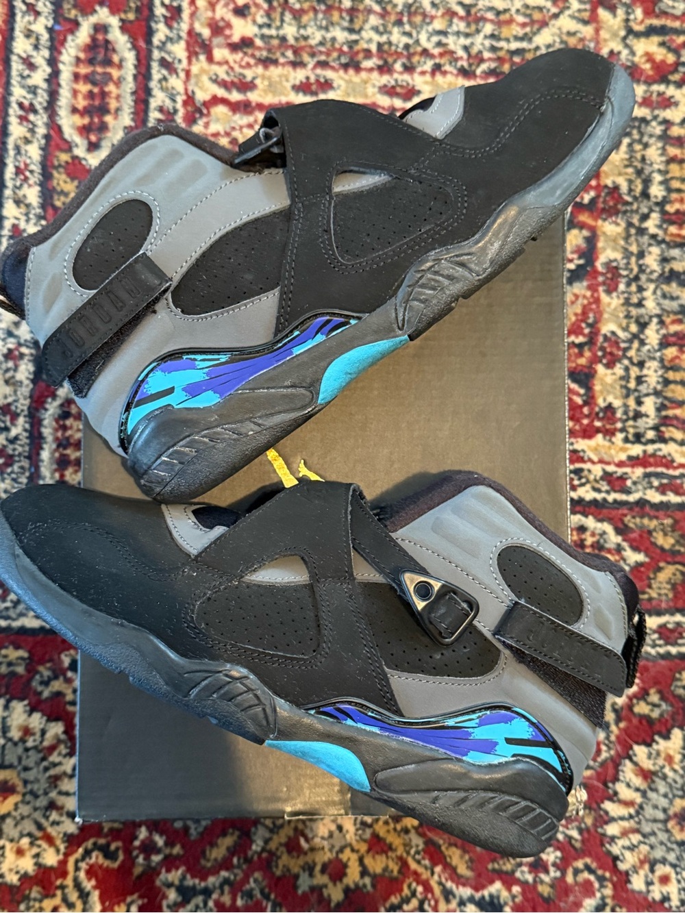 Jordan 8 Retro Aqua - Black and Gray with Teal & Blue Accents